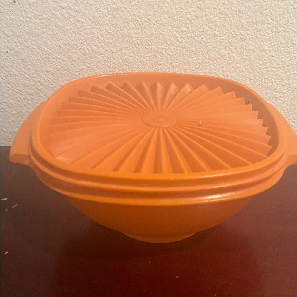 Vintage Tupperware Orange Servalier Bowl with Lid • Retro Kitchen Storage •